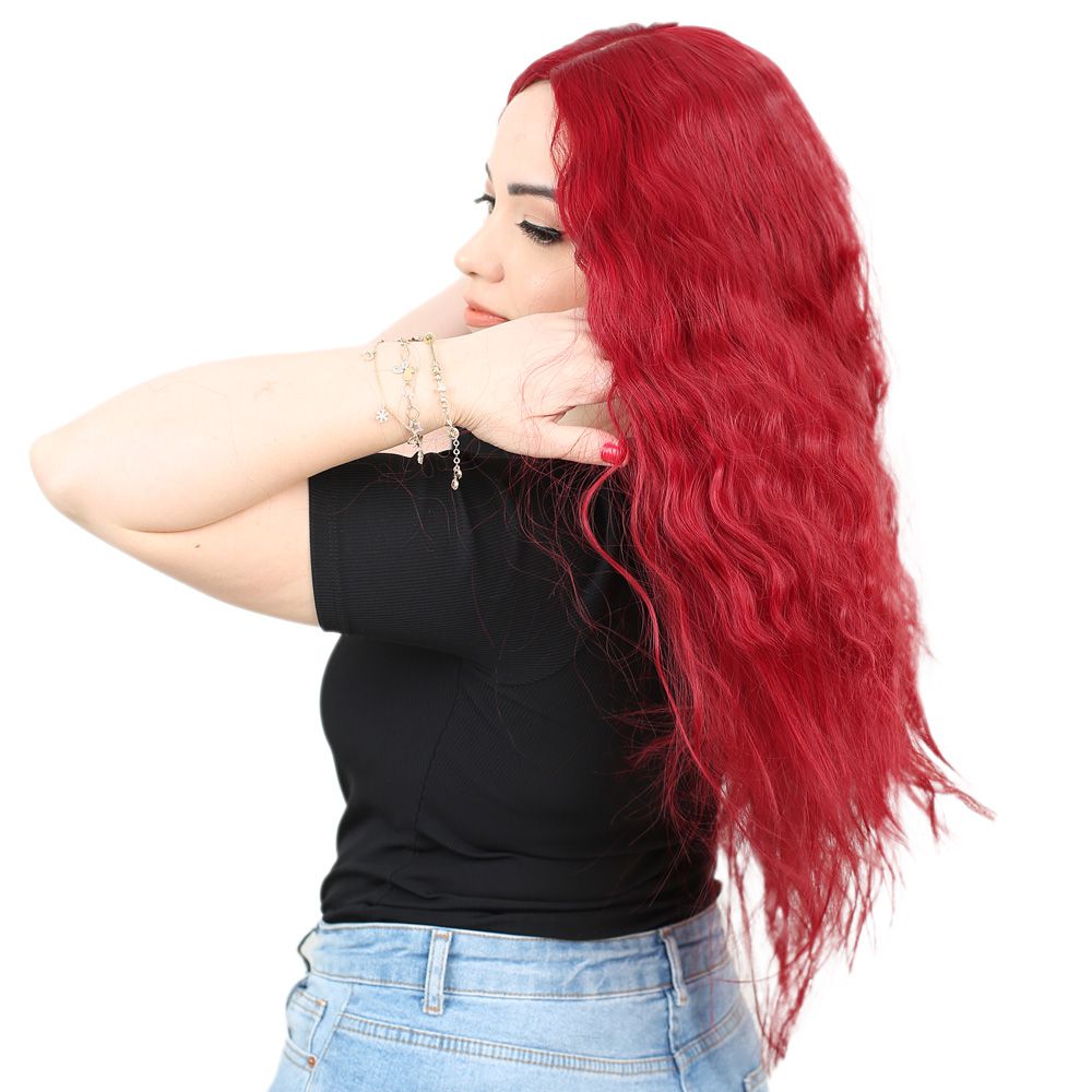 Fluffed Wavy Long Kanekalon Fiber Synthetic Wig / Red