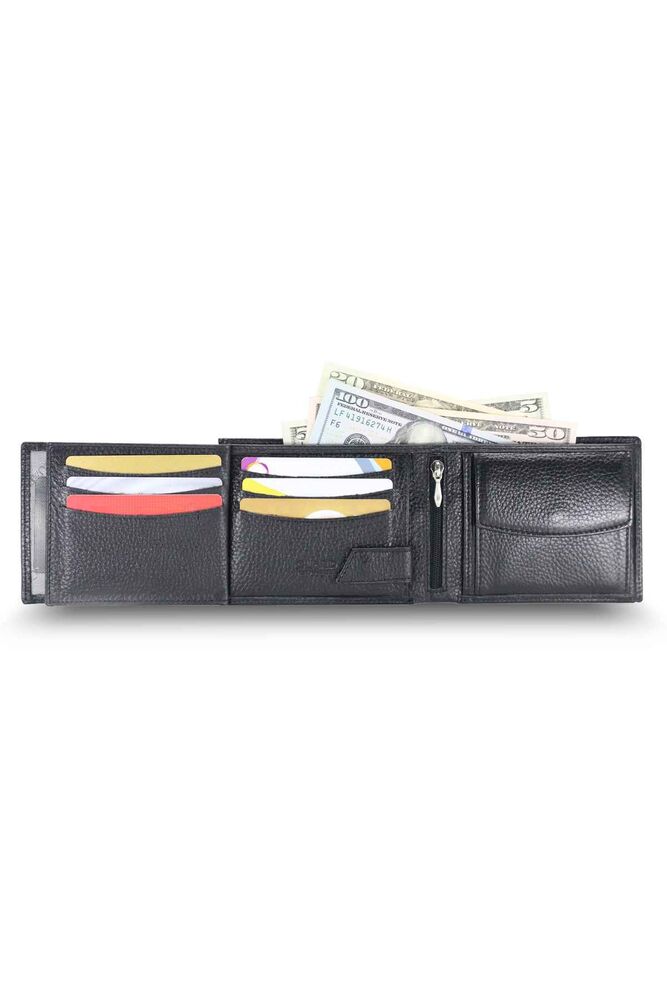 Black Leather Men's Wallet with Coin Compartment