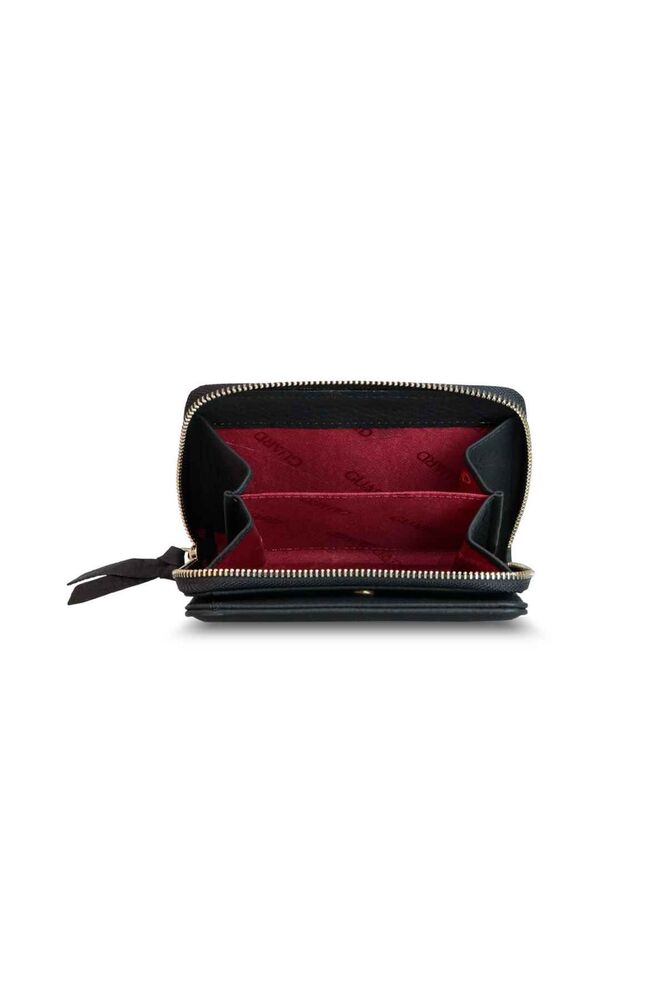 Matte Black Genuine Leather Women's Wallet with Coin Holder