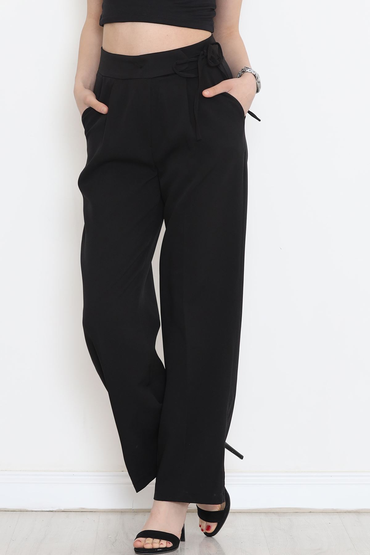 Palazzo Pants with Waist Ties Black