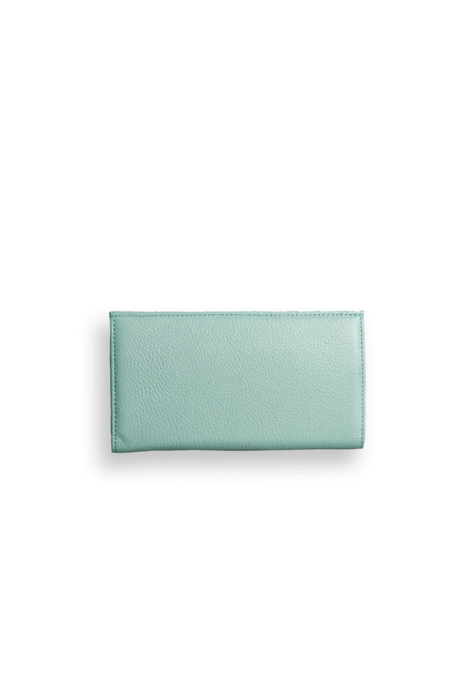 Water Green Leather Women's Wallet with Phone Entry