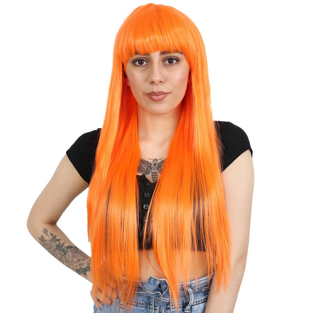 Kanekalon Fiber Synthetic Wig with Long Bangs / Orange