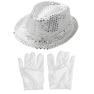 Silver Color Sequin Children's Hat and White Color Children's Gloves