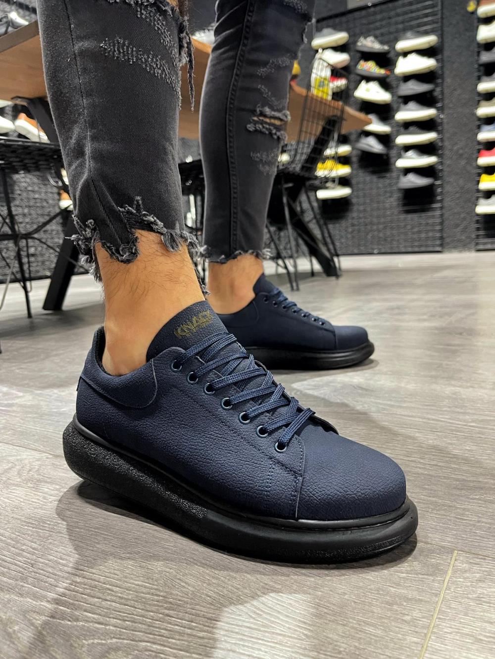 High Sole Casual Shoes Navy Blue (Black Sole)