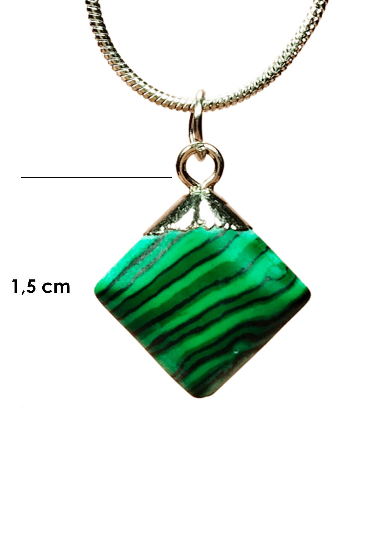 Malachite Natural Stone Handmade Pendant with Chain: 1.5 cm Chain: 20 cm Boxed