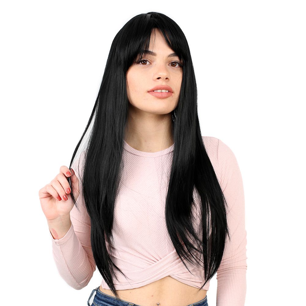 Kanekalon Fiber Synthetic Long Straight Bangs Wig / Black