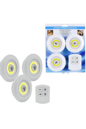 3-Light Remote Control Adhesive Wireless Led Spotlights with Adhesive