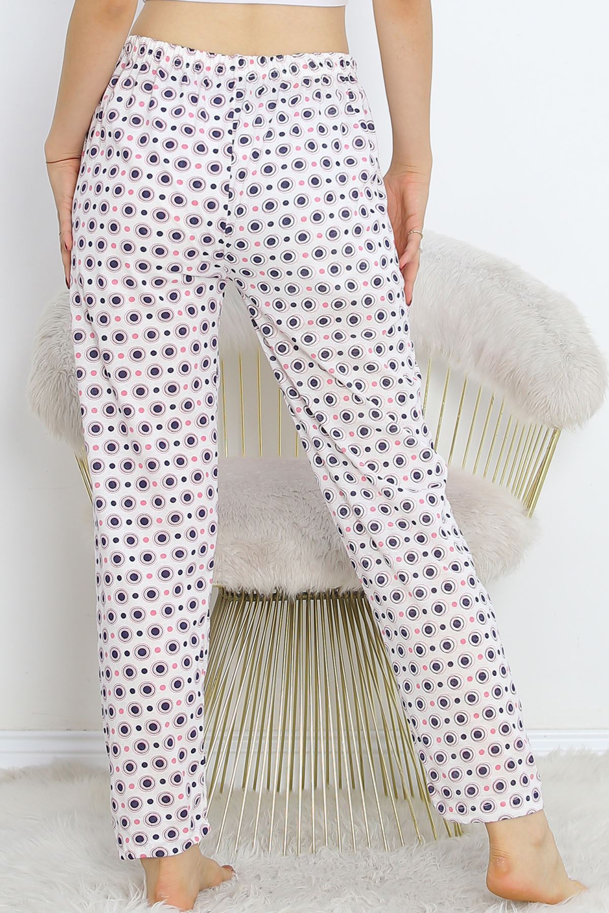 Pajama bottoms with white polka dots