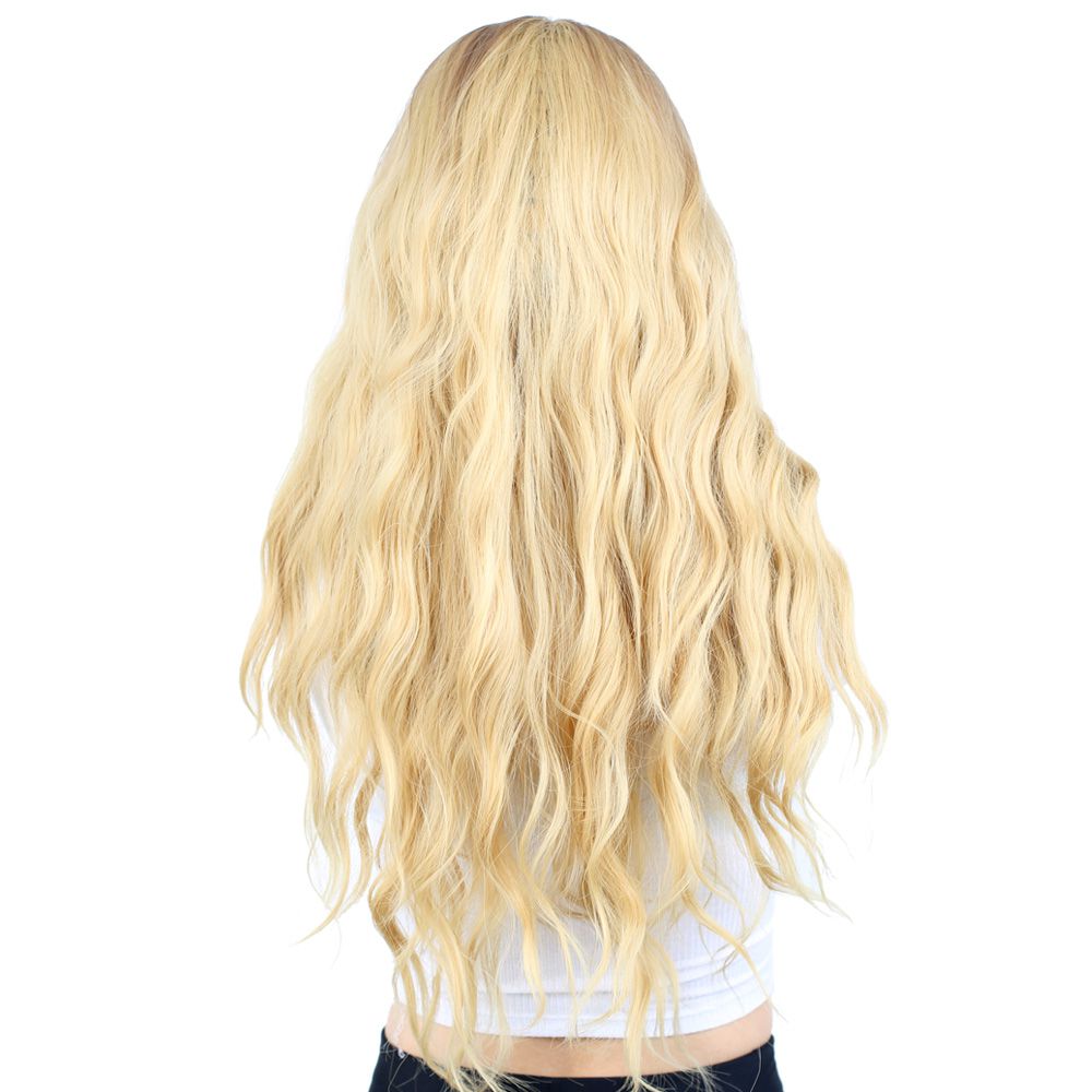 Kanekalon Fiber Synthetic Long Water Wavy Look Wig / Auburn / Yellow Ombré