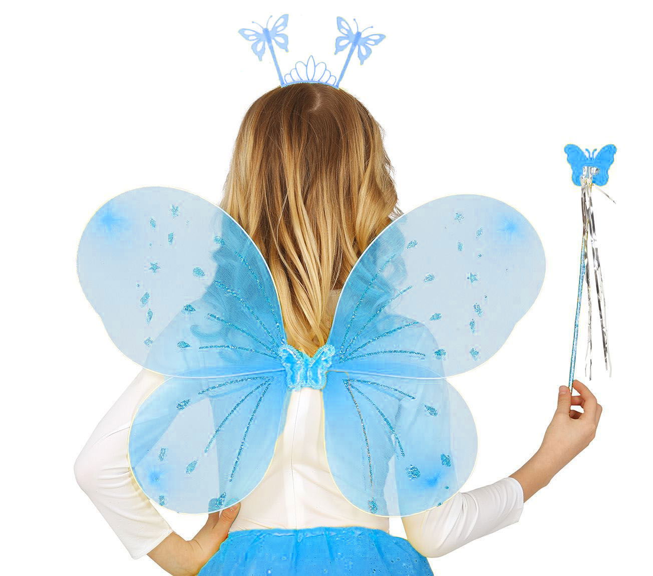 Blue Color Children's Butterfly Wing Crown Wand Set 50 cm