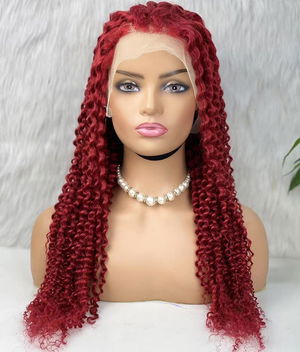 Real Hair Front Lace Tulle Wig / Fluffed Afro / Red 70/75cm