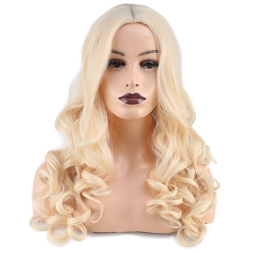 Long Kanekalon Fiber Synthetic Wig with Wavy Bangs / Platinum