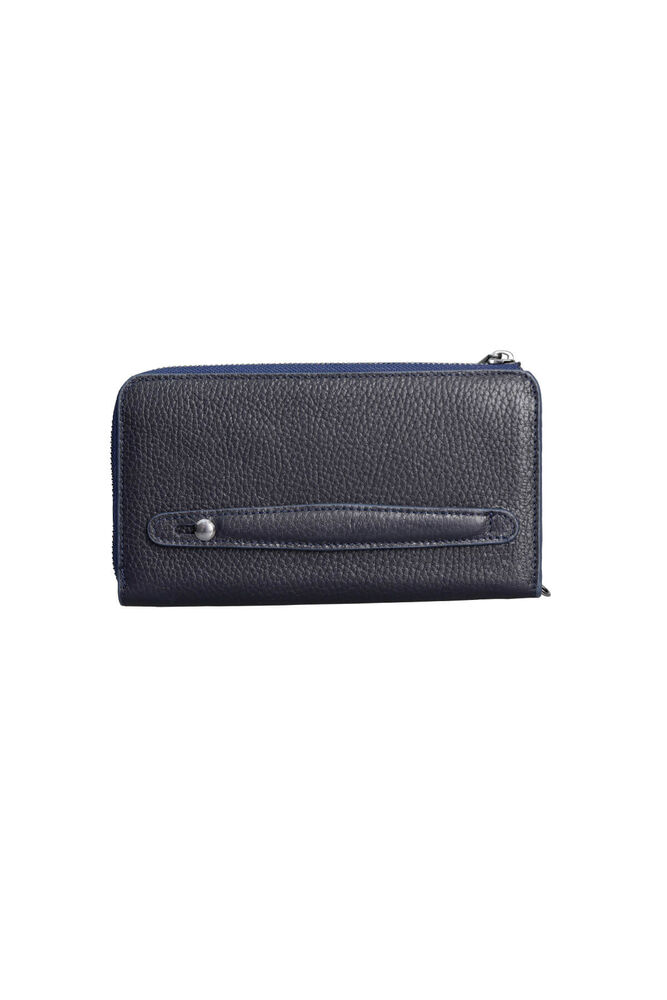 Navy Blue Multifunctional Genuine Leather Wallet and Handbag