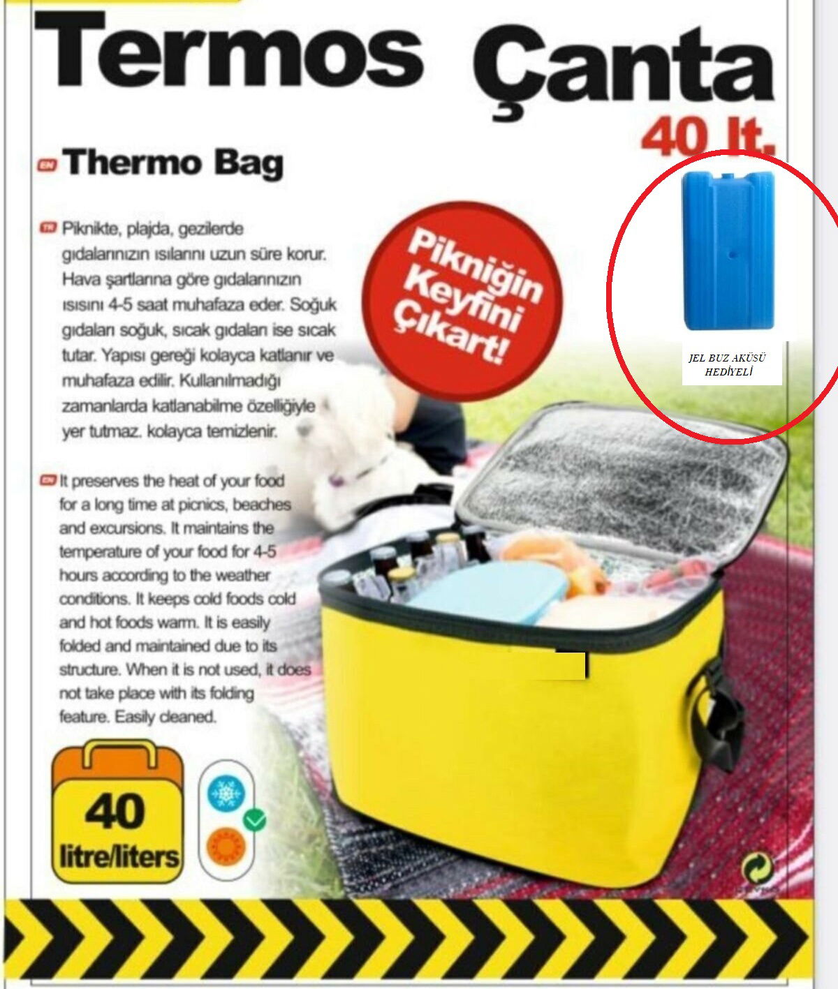 Thermos Bag - Picnic Bag Ice Battery Gift 40LT