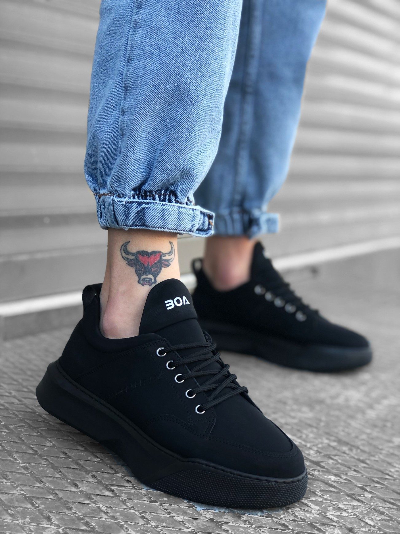 Lace-up Men's High Sole Black Sneakers