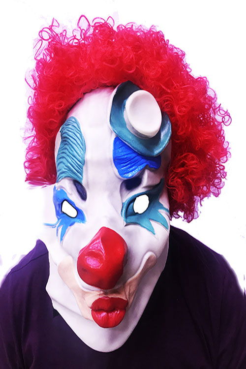 Red Color Afro Bonus Wig Clown Latex Flesh Mask