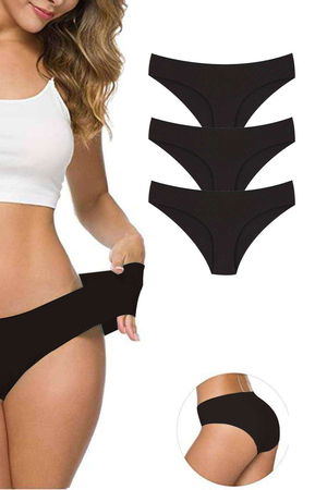 3Pcs Women's Seamless Laser Cut Stretchy Non-marking Panties Black