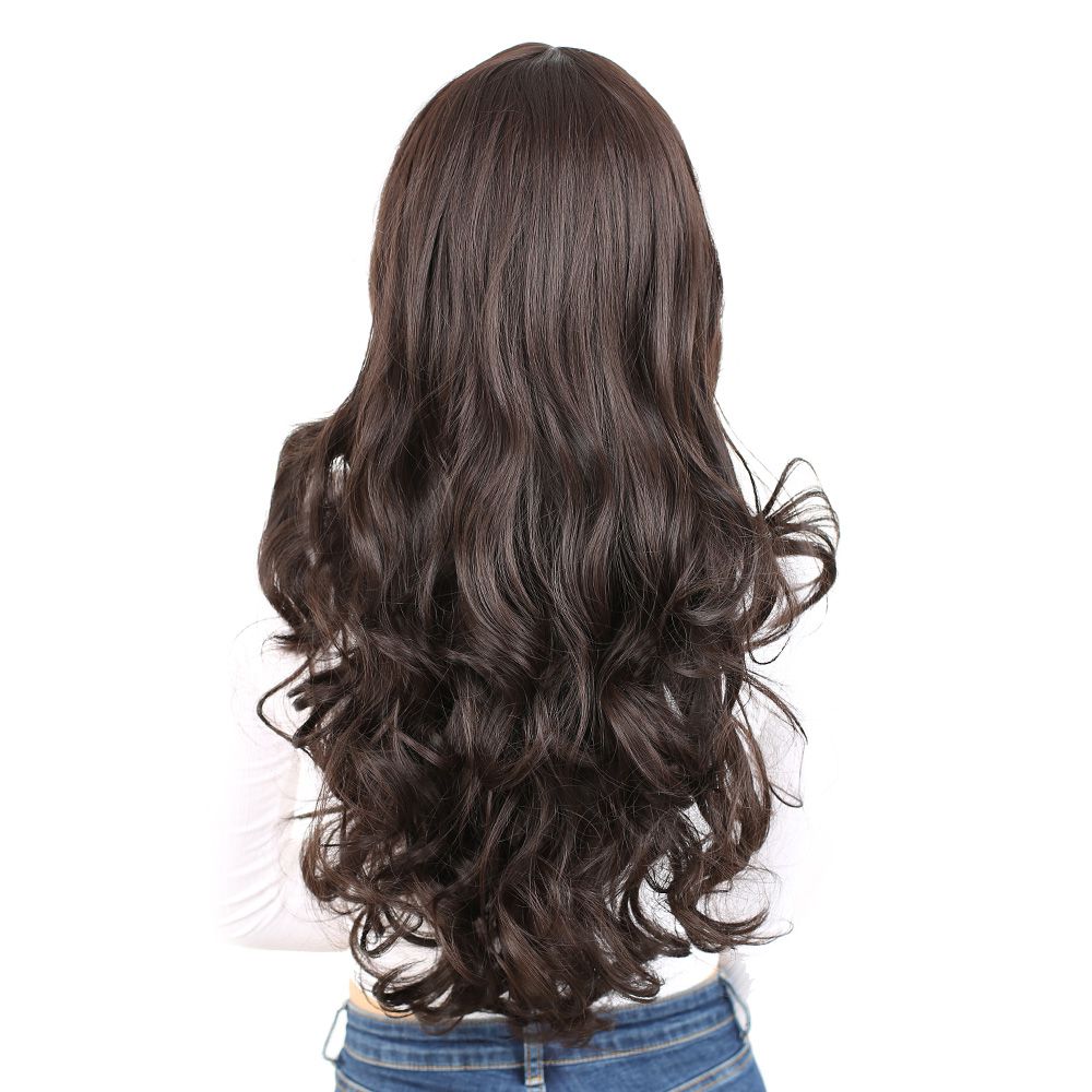 Super Dense Wavy Kanekalon Fiber Synthetic Long Bangs Wig/Brown