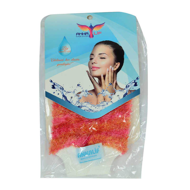 Rubberized Hand Slip-on Soft Glove Bath Fiber Pink-Orange 20x10 Cm