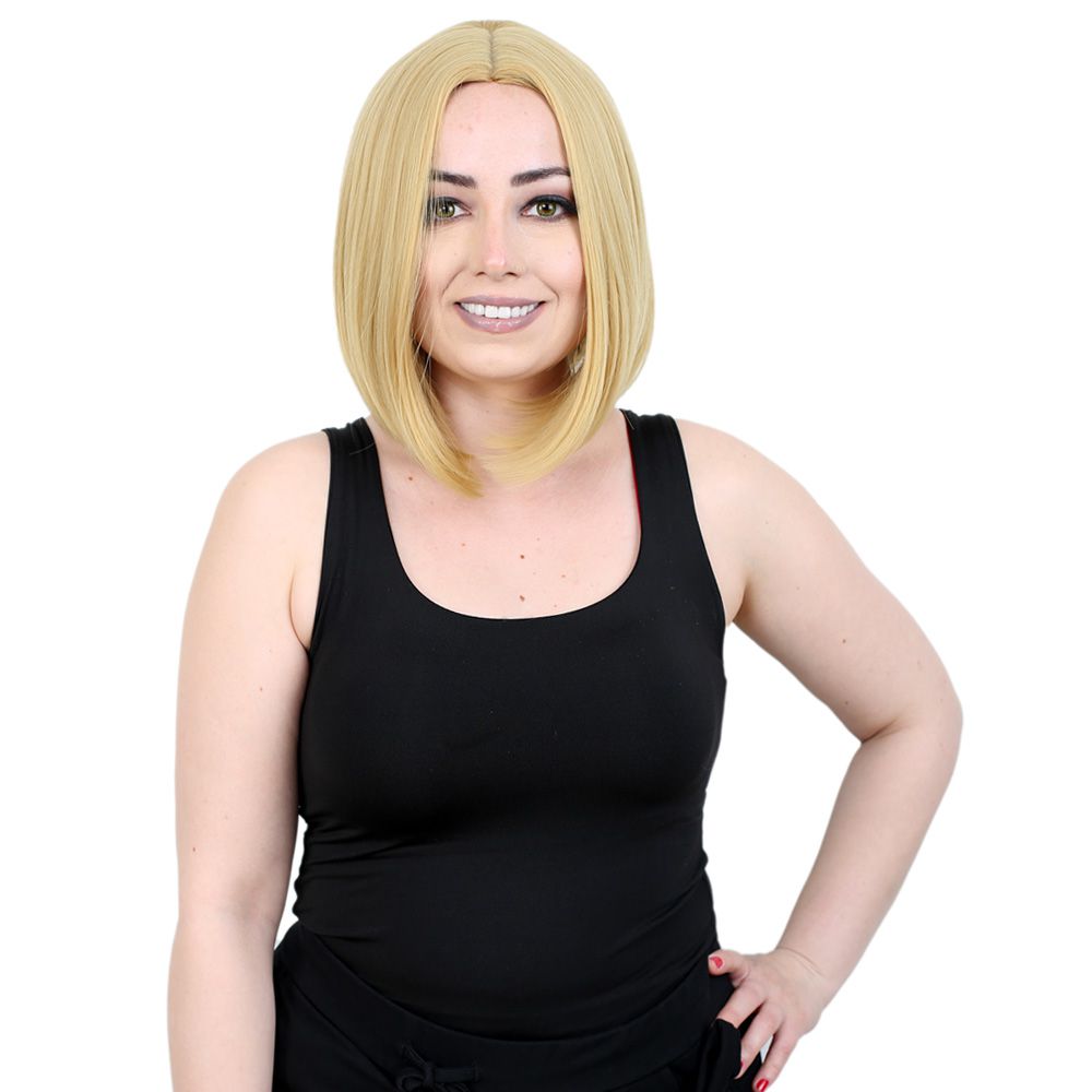 Straight Short Kanekalon Fiber Synthetic Wig without bangs / Yellow