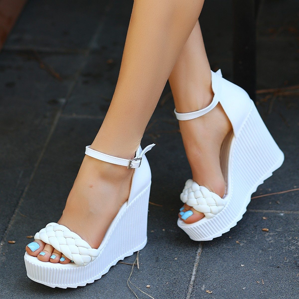 White Skin Padded Heel Sandals