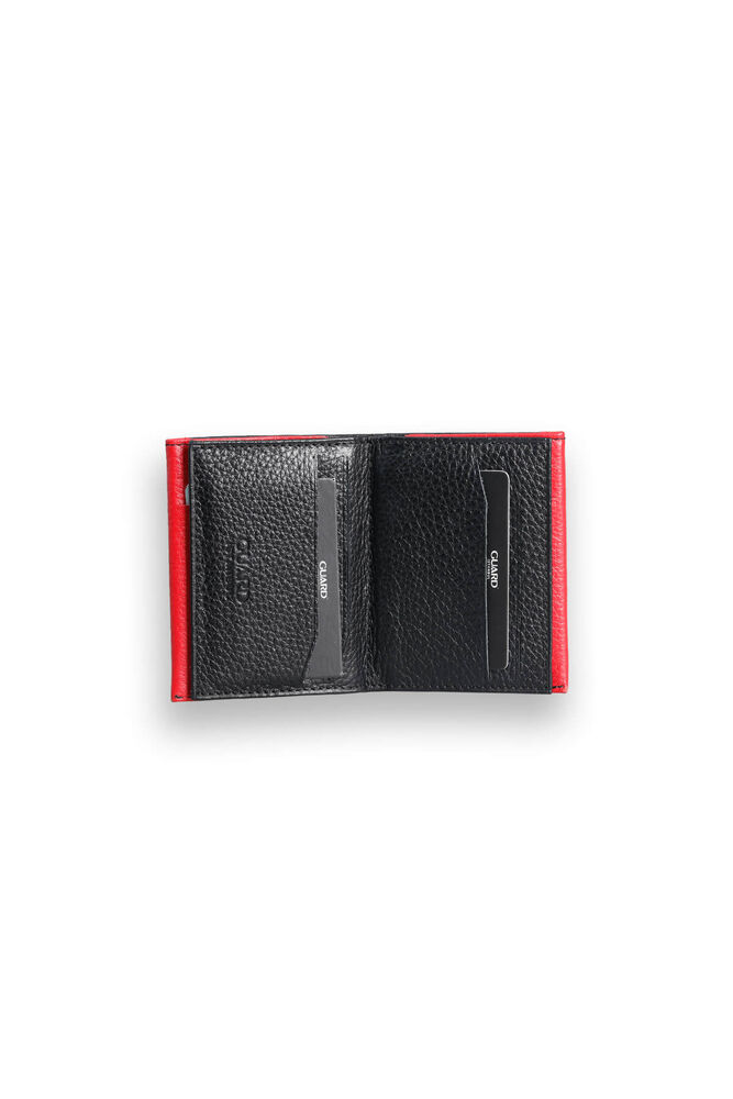 Black - Red Genuine Leather Card Holder with Dual Color Compartments