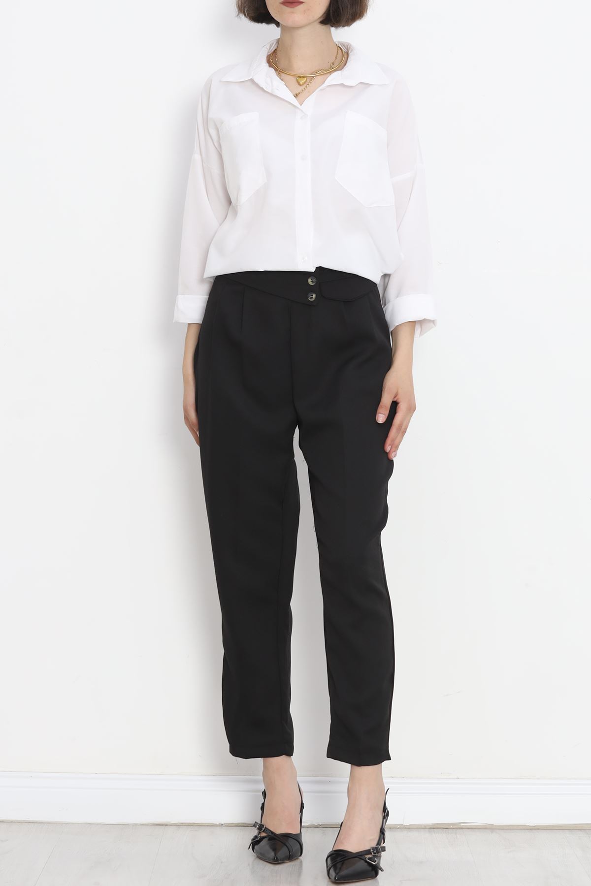 Buttoned Pocket Pants Black