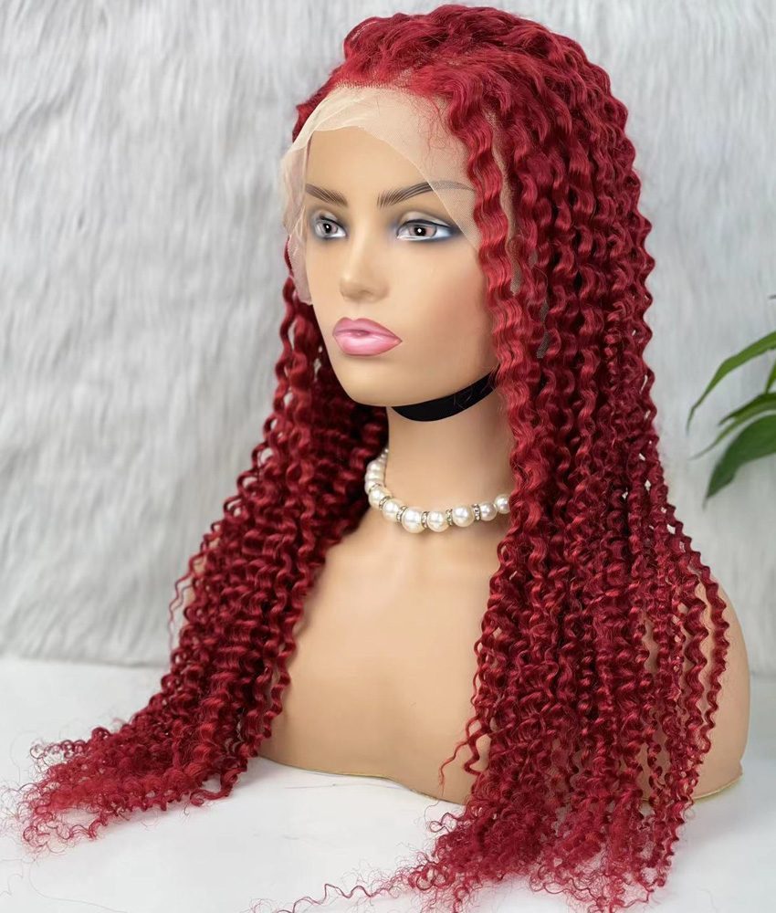 Real Hair Front Lace Tulle Wig / Fluffed Afro / Red 70/75cm