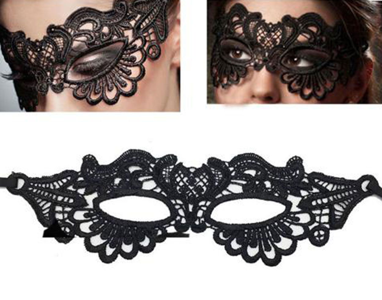 Black Color Extra Luxury Long Lace Embroidered Party Mask 6 No