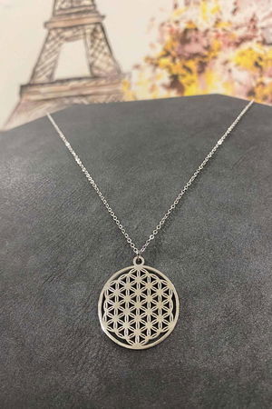 Silver Color Fine Chain Tree of Life Steel Necklace 40 cm