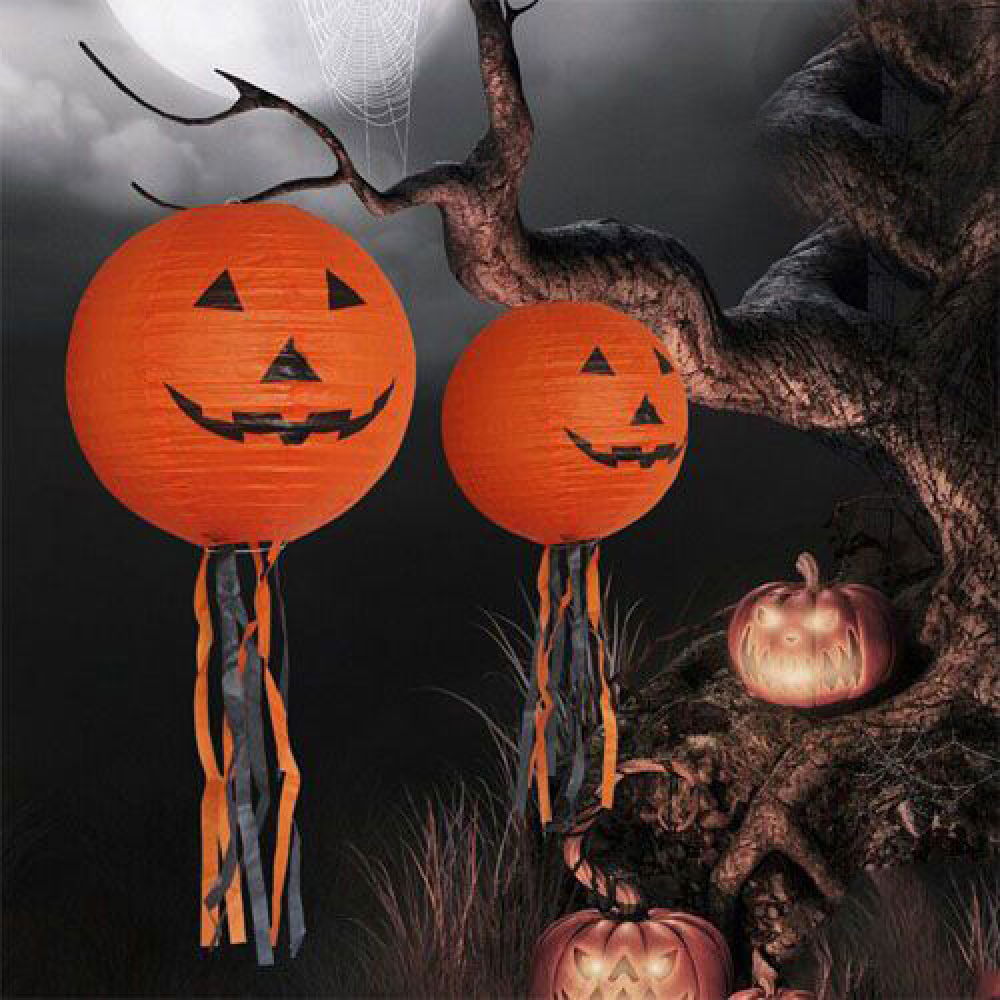 Pumpkin Paper Japanese Led Ornament - Pumpkin Decor Round Lantern Ornament 25 cm