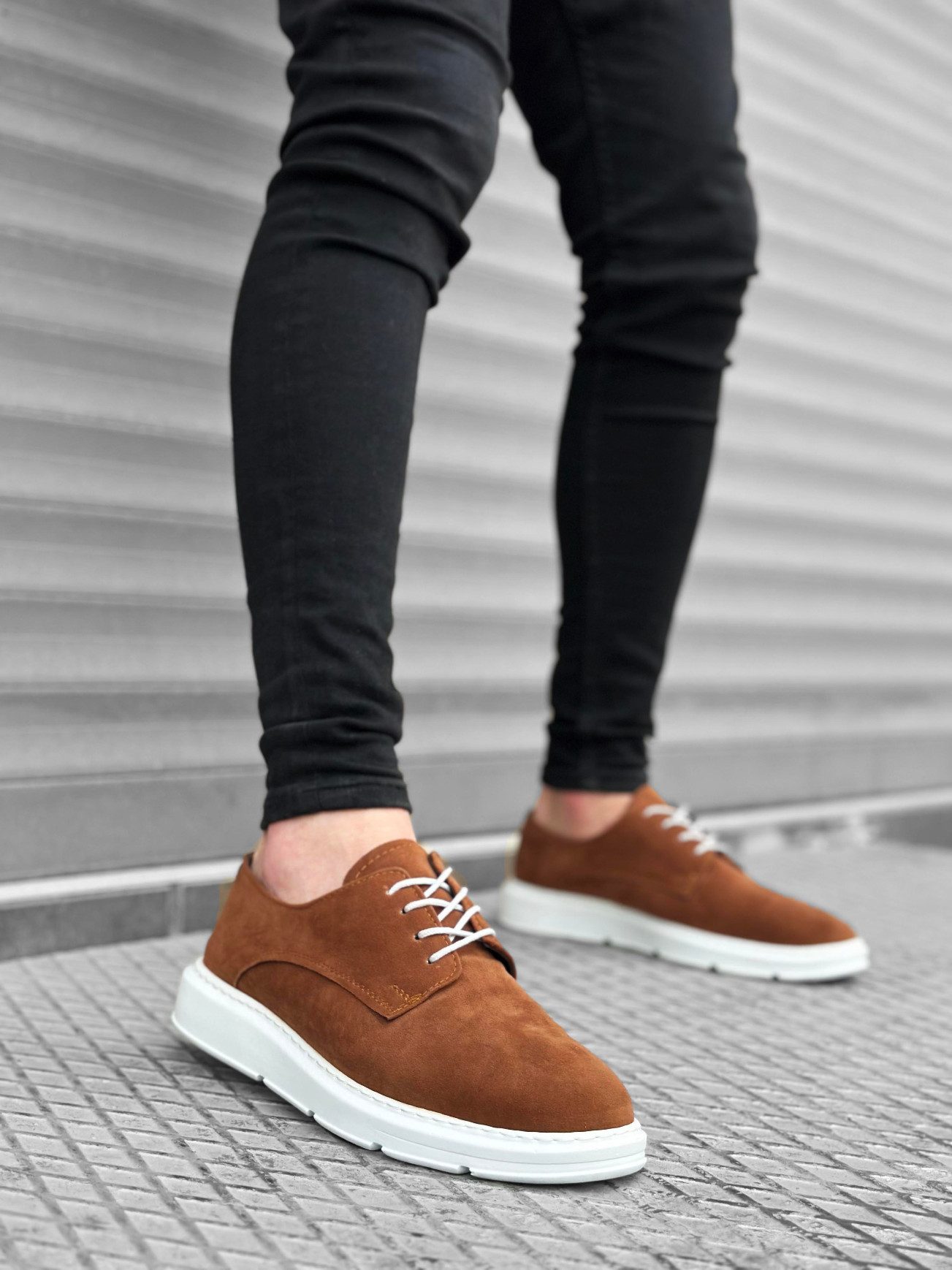 Lace-up Suede Classic Tan White High Sole Casual Men's Shoes