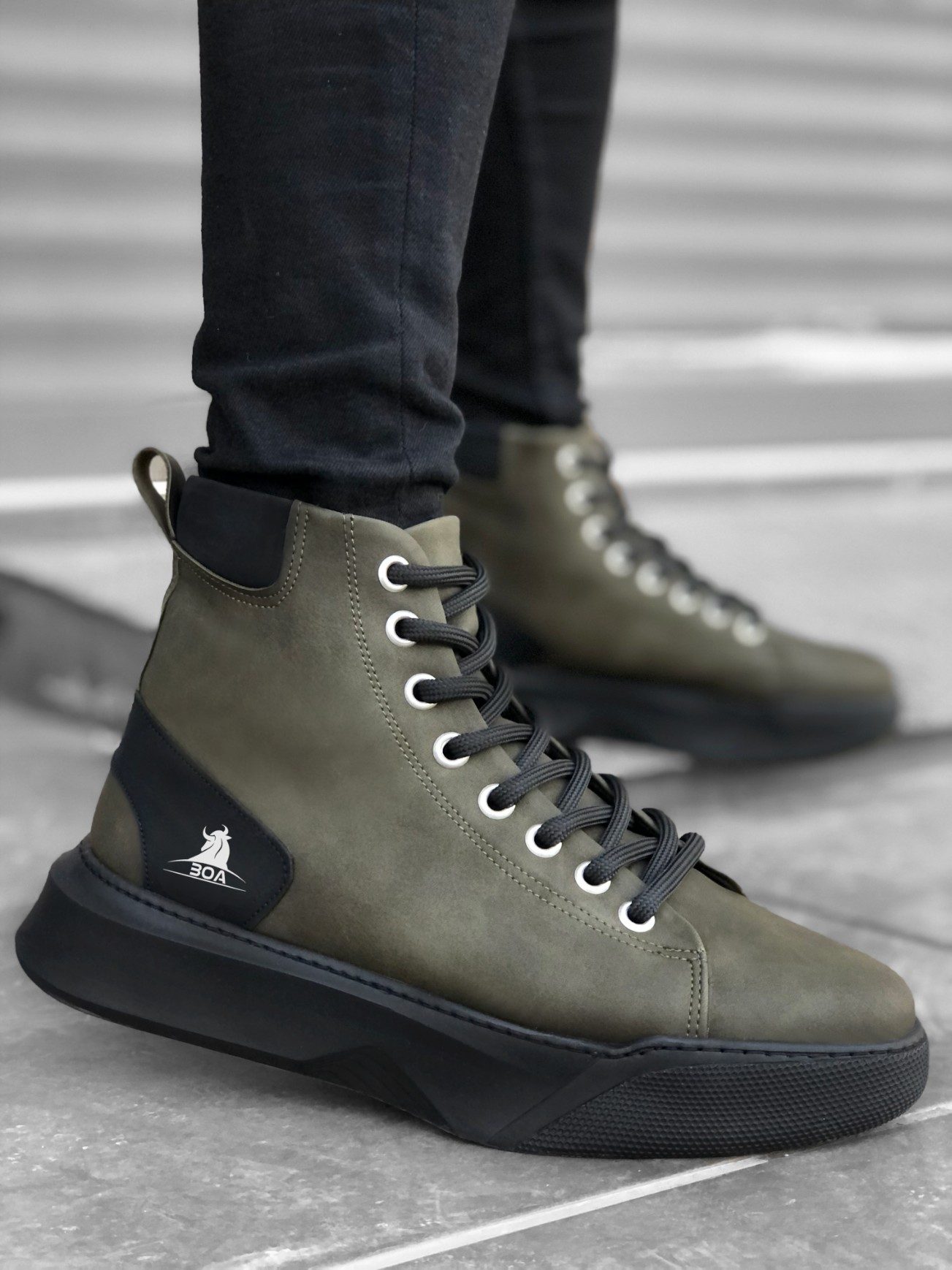 Lace-up Men's High Sole Khaki Sport Boots