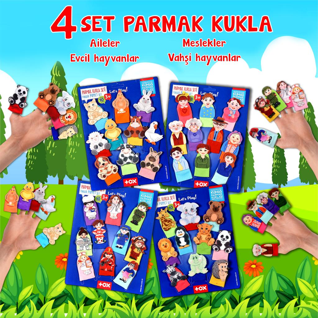 4 Sets - 40 Pieces Professions, Family Members, Domestic and Wild Animals Finger Puppet