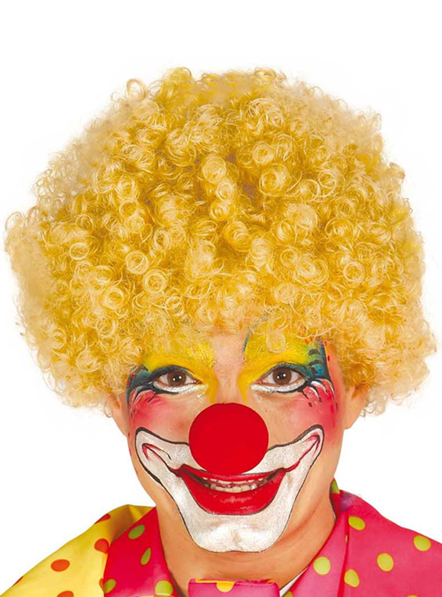 Yellow Color Curly Afro Bonus Wig Curly Afro Bonus Wig Fake Hair and Red Nose Set