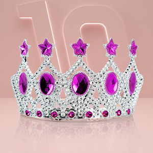 Children's Queen Crown - Fuchsia Star Embroidered Princess Crown 15x7 cm