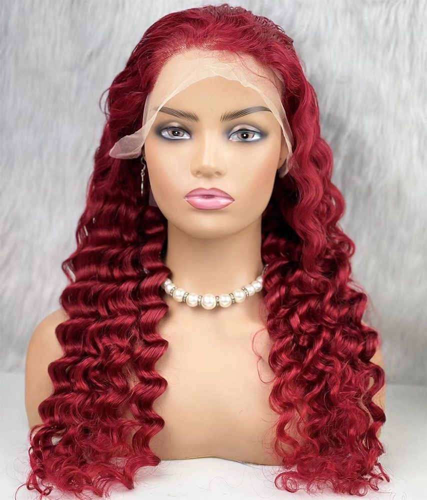 Real Hair Front Lace Tulle Wig / Super Intense Wavy / Red 70/75cm