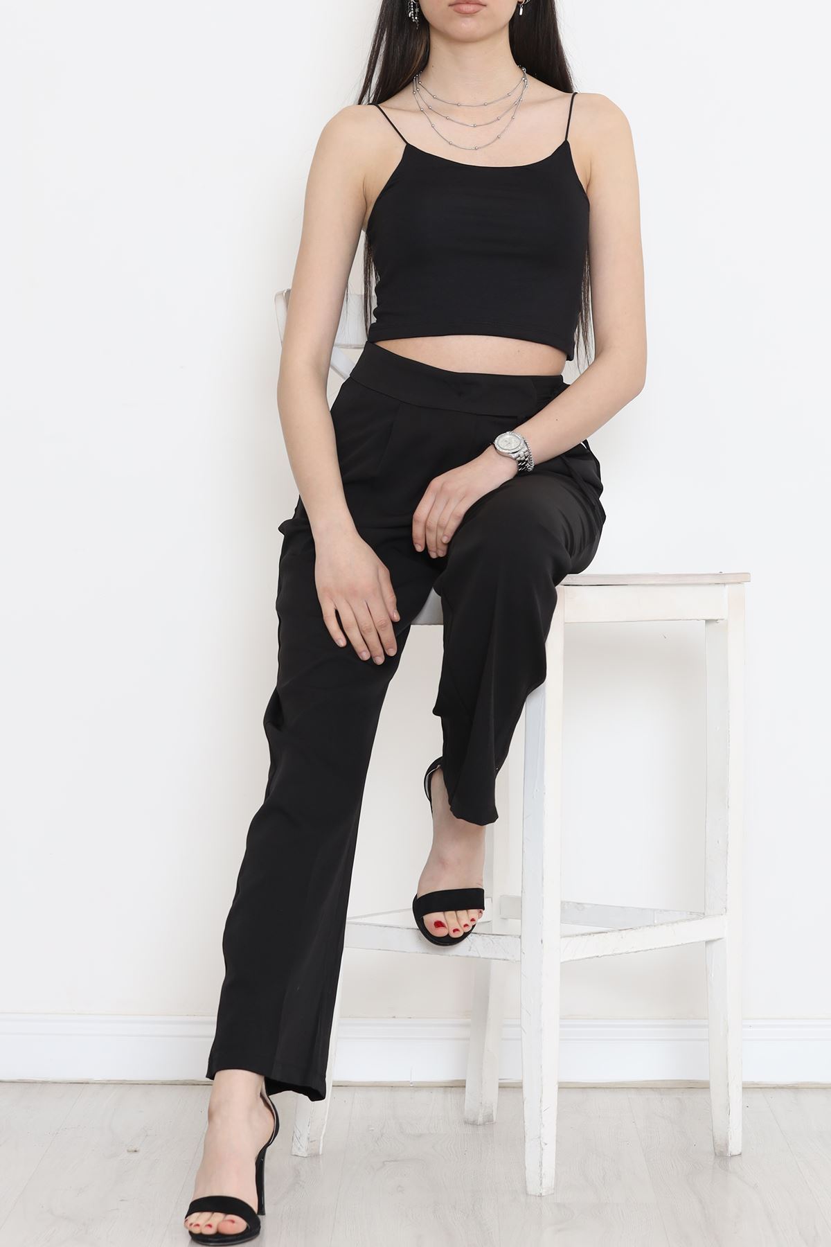 Palazzo Pants with Waist Ties Black