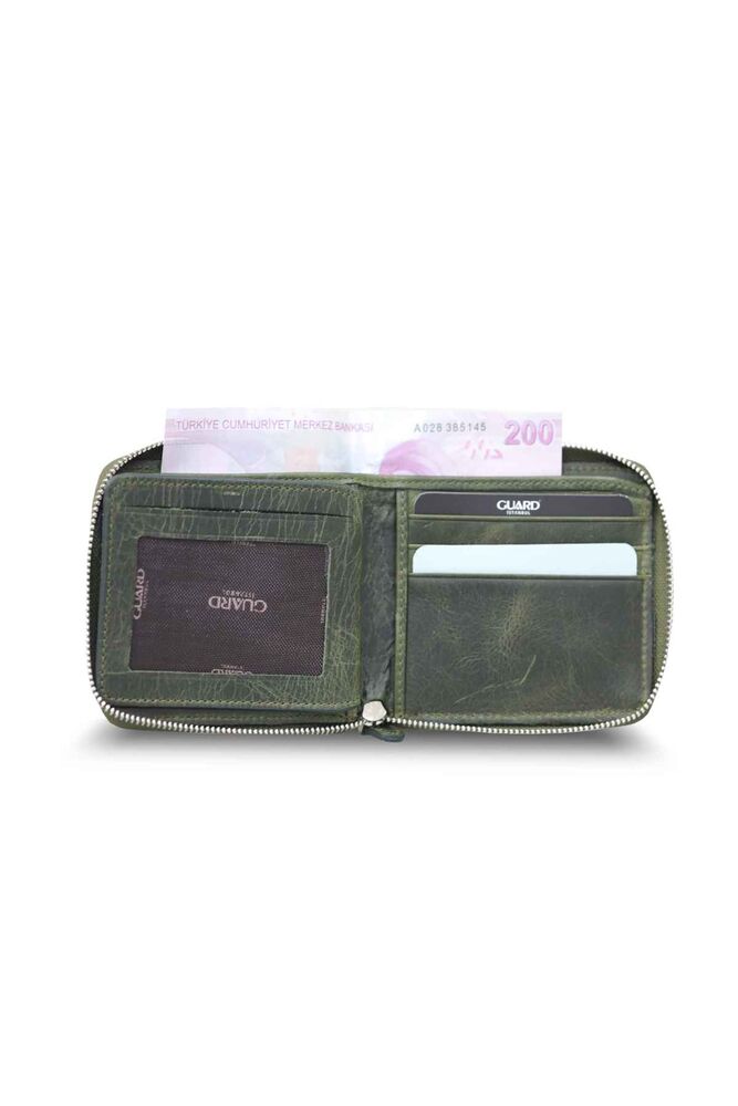 Antique Green Zippered Horizontal Mini Leather Wallet