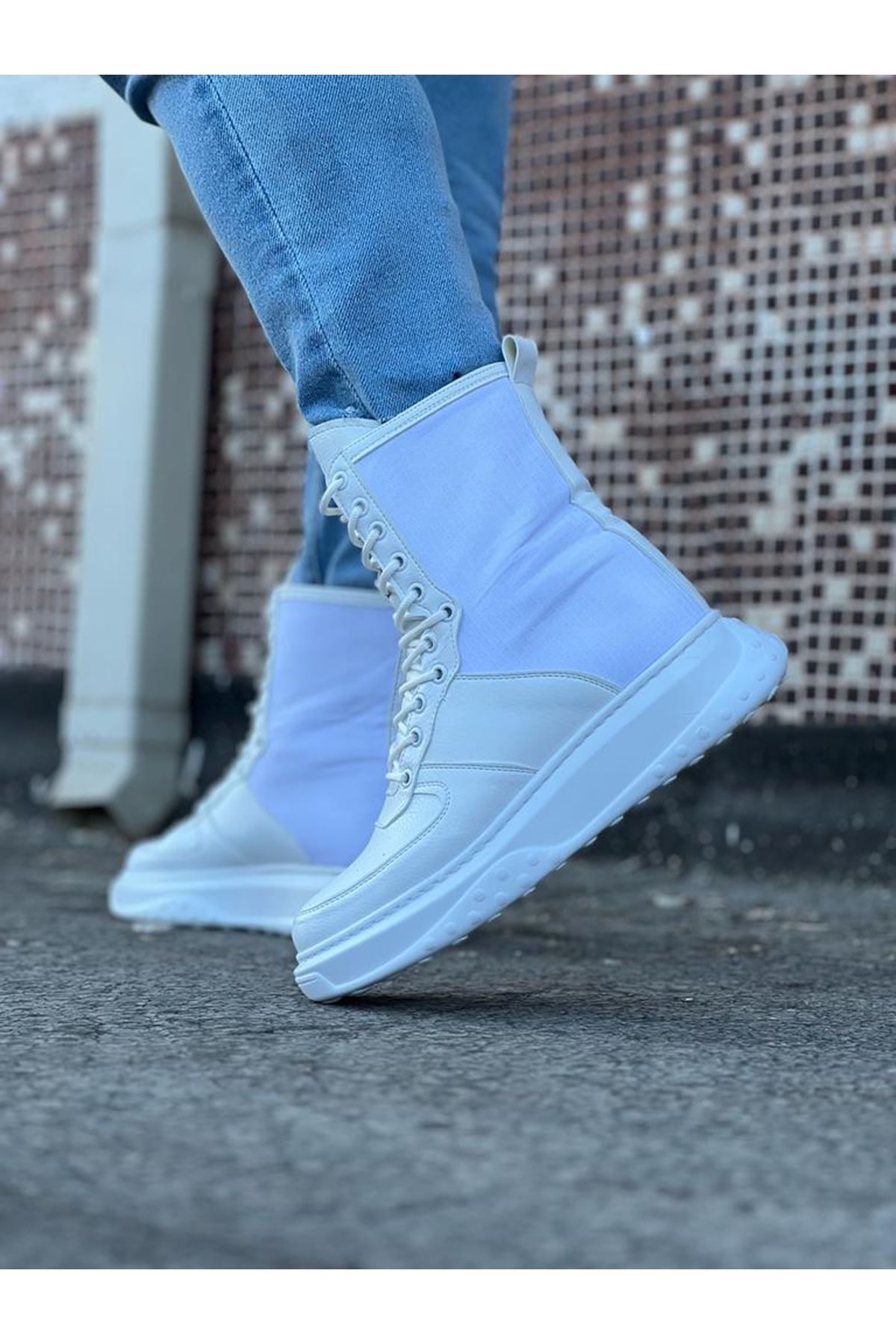 White Parachute Long Lace-up Boots