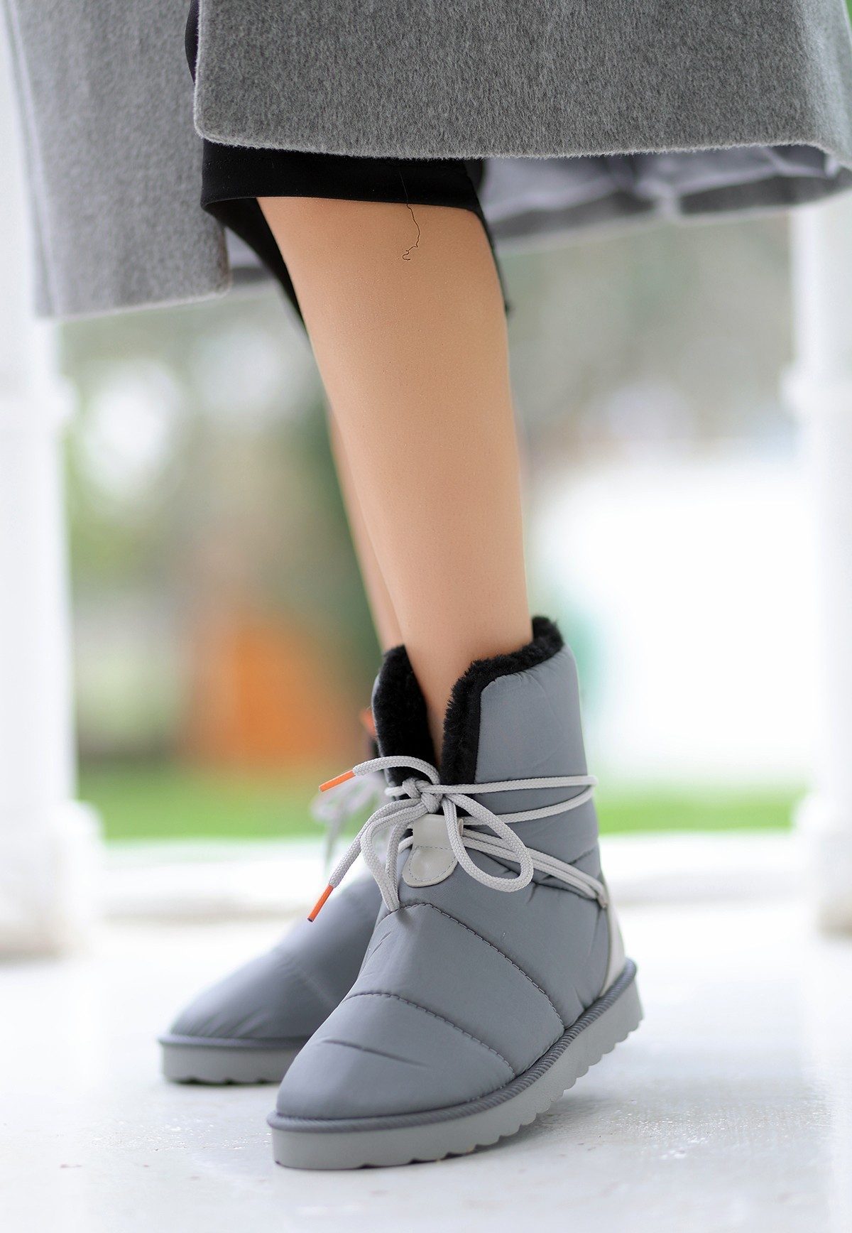 Gray Lace-up Boots