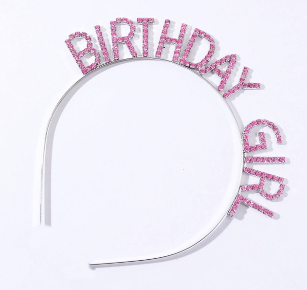 Pink Color Crystal Stone Shiny Birthday Girl Written Crown 16x17 cm