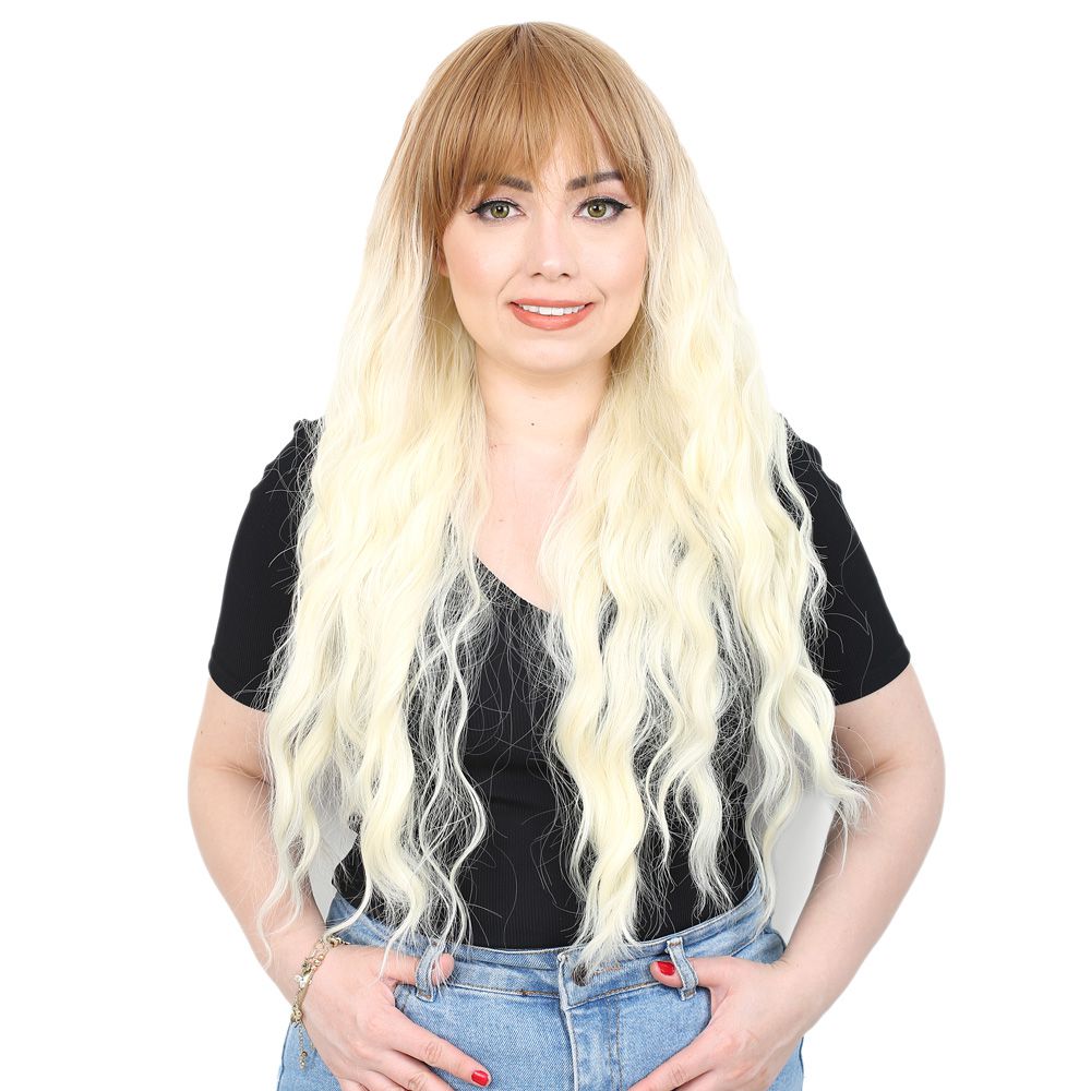 Kanekalon Fiber Synthetic Wig with Long Water Wavy Look Kanekalon Fiber Synthetic Wig with Special Bangs / Wig / Platinum Short Ombré