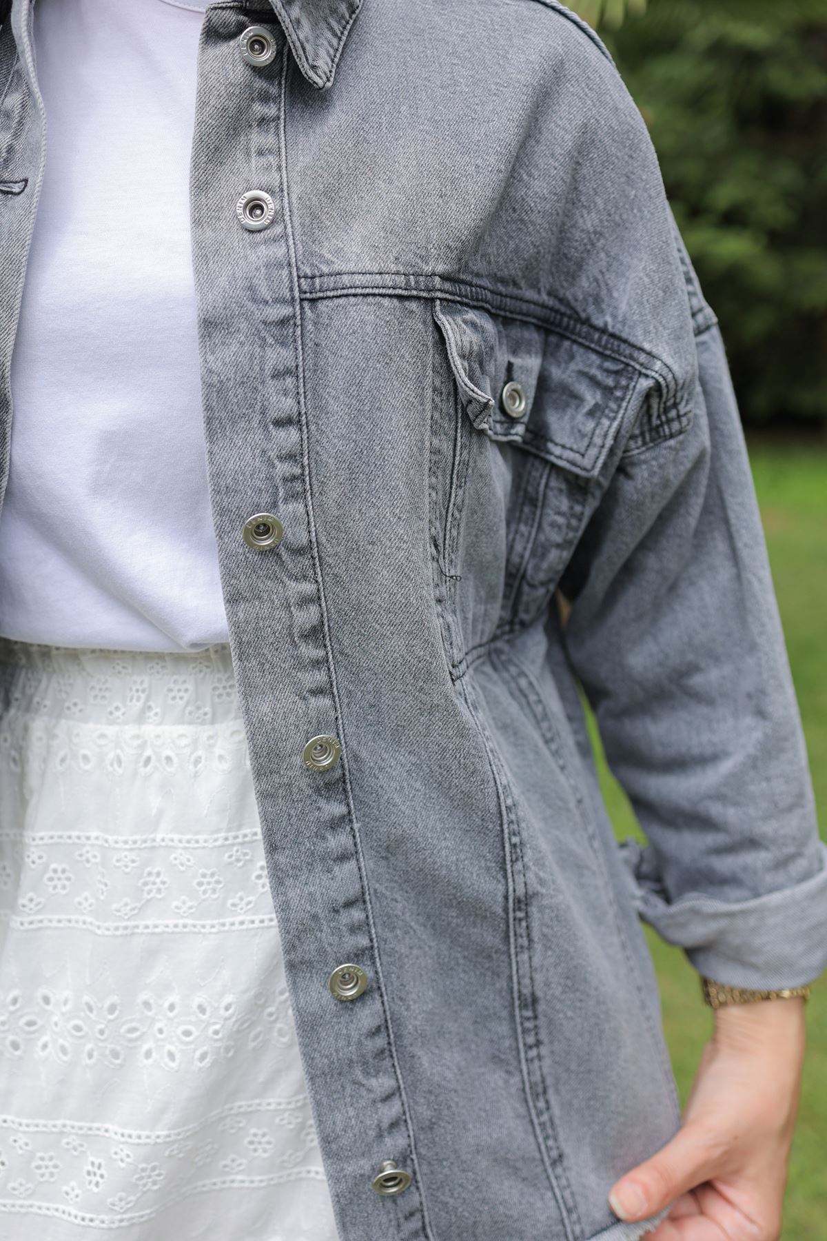 Front Pockets Denim Jacket Anthracite