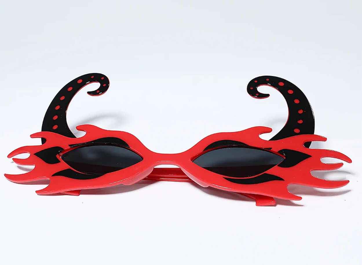 Red Color Flaming Party Goggles 21x10 cm with Black Horns