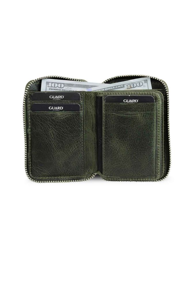 Antique Green Leather Mini Wallet with Zipper