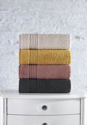 Plump 50x90 4-Piece Towel Set Beige Rosewood Mustard Anthracite