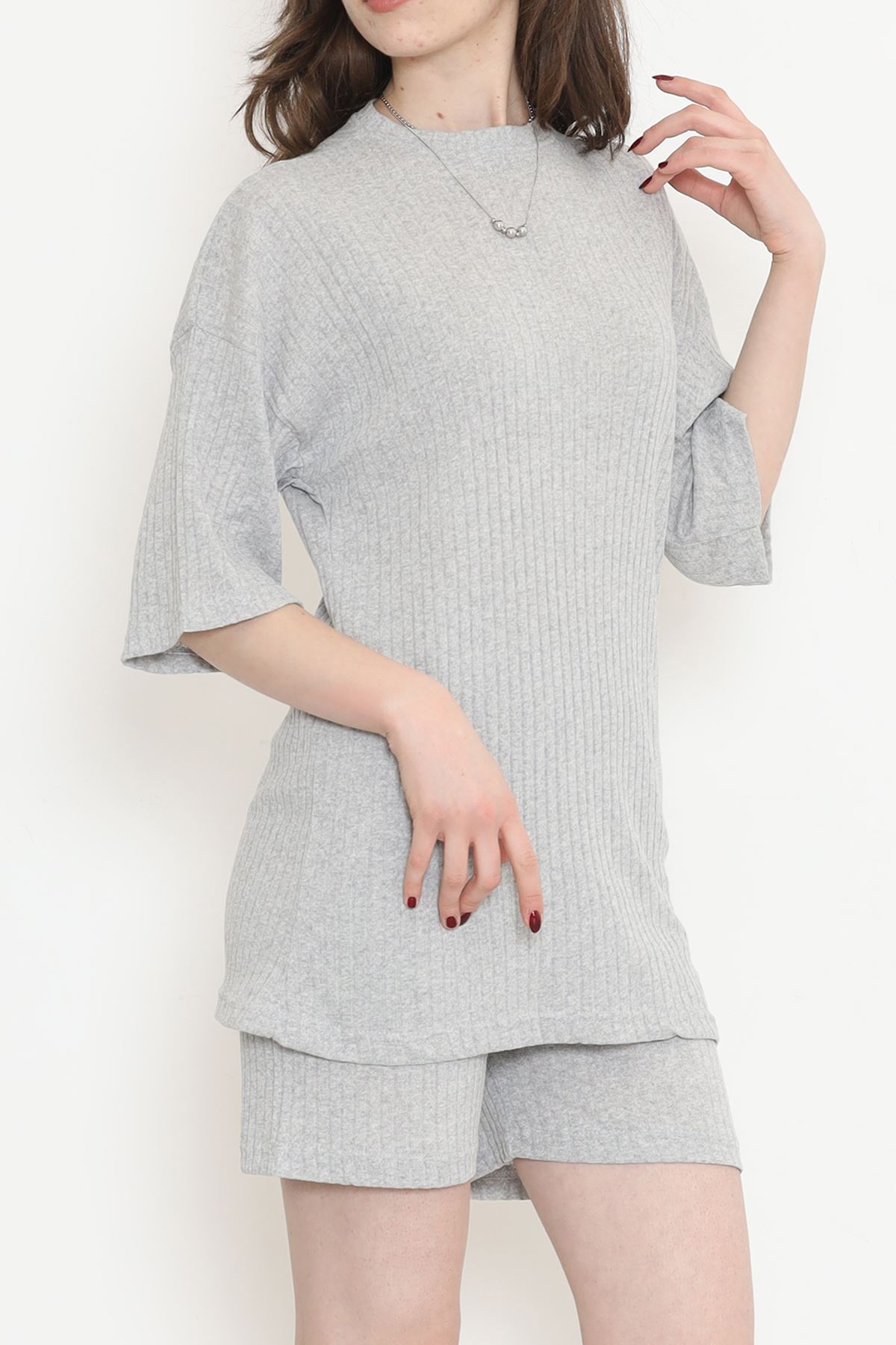 Crew-Neck Shorts Set Gray