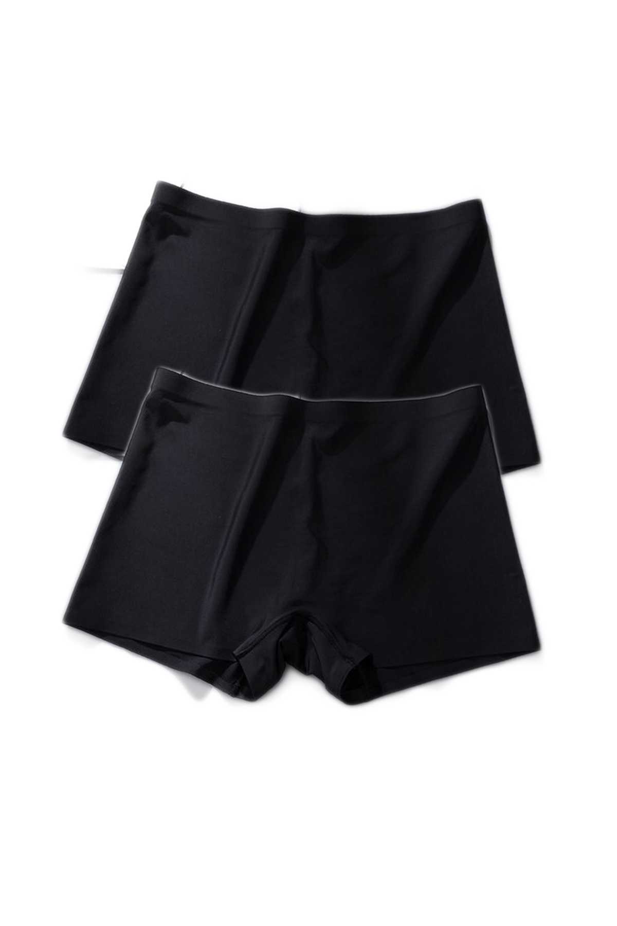 2Pcs Women Seamless Invisible Invisible No Trace Mini Shorts Boxers Black