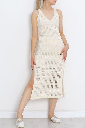 Knitwear Dress with Slits Beige